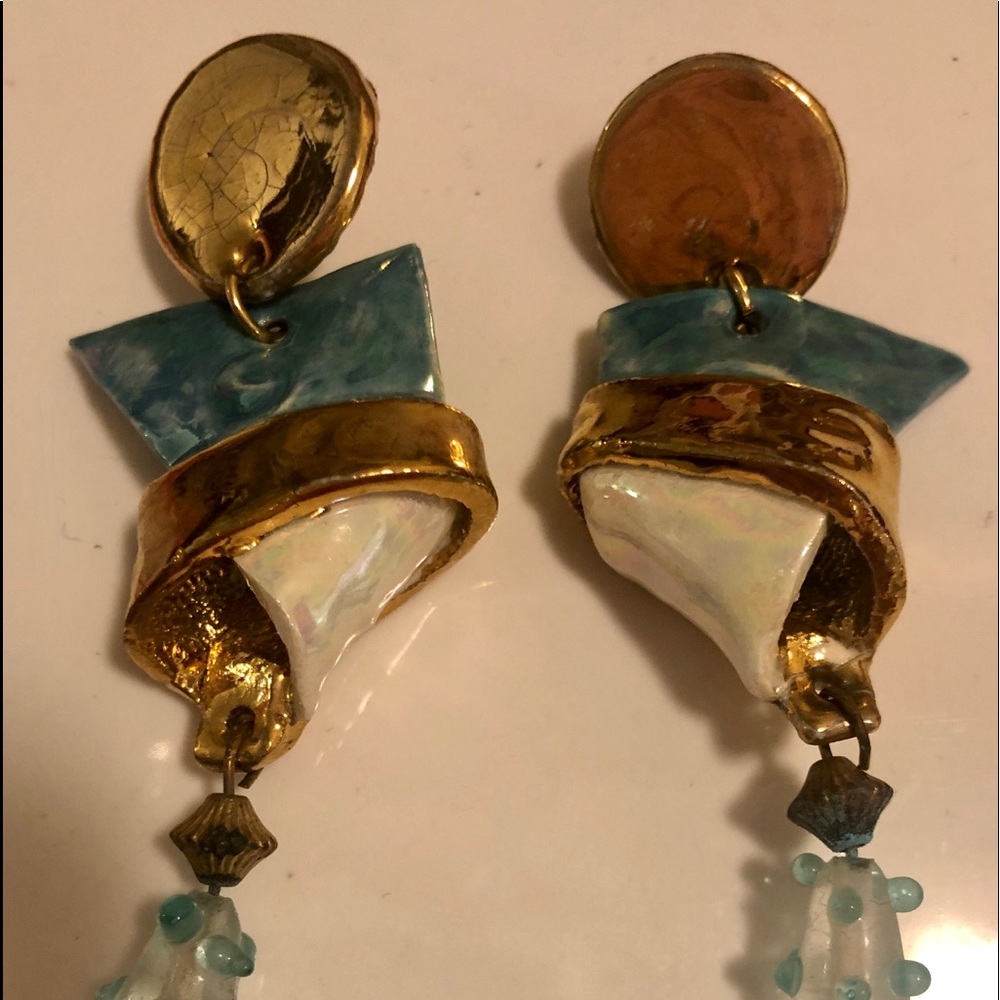 “Beautiful” Gold And Aqua Earrings